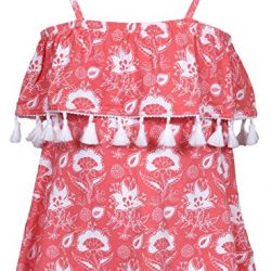 dELiA*s Girls Ruffle Top Racerback Tank Top allover Paisly Flower Print, Coral