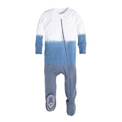 Burt's Bees Baby Baby Boys' Infant Organic Print Zip Front Non-Slip Footed Sleeper Pajamas, Slate Dip Dye, 12 Months