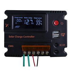 FISTERS 20A 12V/24V LCD Solar Panel Battery Regulator Charge Intelligent Controller Overload Protection Temperature Compensation