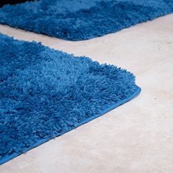 Lavish Home 3-Piece Super Plush Non-Slip Bath Mat Rug Set, Blue