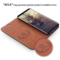 Galaxy S9 Plus Case,BELK RFID Protection[Simple Retro Style]Handmade Soft Leather Flip Folio Slim Wallet Cover Case[Magnetic Closure][Card Slot][TPU Bumper][Kickstand]For Samsung Galaxy S9 Plus