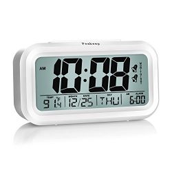 Peakeep Digital Alarm Clock with 2 Alarms for Optional Weekday Mode, Snooze, Smart Night Light, Battery Operated Only (White)