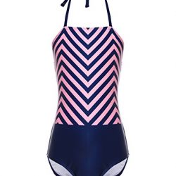 BELLOO Girls One Piece Geometric Printing Swimsuit Keyhole Bathing Suit