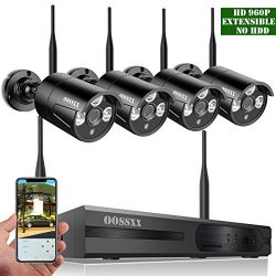 OOSSXX 8-Channel HD 1080P Wireless Network/IP Security Camera System(IP Wireless WIFI NVR Kits),4Pcs 960P Megapixel Wireless Indoor/Outdoor IR Bullet IP Cameras,P2P,App,No HDD