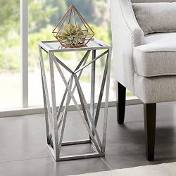 Modern Transitional Beveled Mirror Top Accent End Table with Angular Metal Base - Includes Modhaus Living Pen