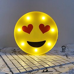 DELICORE Marquee Emoji Sign Funny LED Table Lamps Night Lights For Children Kids Bedroom Wall Decor Battery Operated & USB Charging (Heart Eyes)