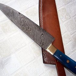 Rk-103 B, Custom Handmade Damascus Steel Chef Knife - Stunning Brass Bolsters with Colored Bone Handle