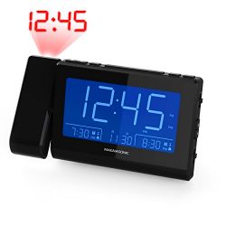 Magnasonic Alarm Clock Radio with Time Projection, Auto Dimming, Battery Backup, Dual Gradual Wake Alarm, Auto Time Set, Large 4.8" LED Display, AM/FM (CR62)