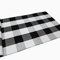 Ukeler Buffalo Check Rug, Black and White Plaid Rugs Cotton Hand-woven Checkered Carpet