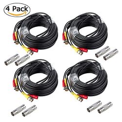 CANAVIS BNC Cable 59ft 2 in 1 Video Power Cable with BNC Connectors RCA Adapters Wires for CCTV Security Cameras 4 Pack Black