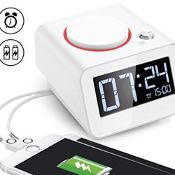 Homtime Alarm Clock with Dual USB Charger for iPhone,Dimmable,Snooze,Digital Alarm Clocks for Bedrooms (White)
