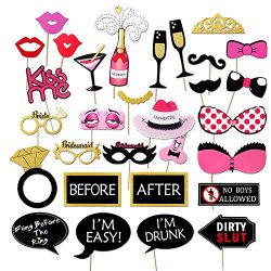 Bachelorette Party Photo Booth Props Kit,Konsait Girls Night Out Games Bachelorette Party Decoration Dress Up Accessories for Wedding (30 Count)