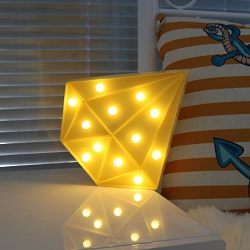 Decorative Marquee Sign Yellow Diamond LED Lights - Lighted Marquee Diamond Sign Perfect for Baby Room Bathroom Bedroom Hallway Kitchen - Warm White