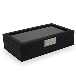 Glenor Co Watch Box for Men - 12 Slot Luxury Carbon Fiber Design Display Case, Large Holder, Metal Buckle -Black