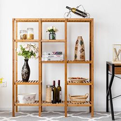 Allblessings Multifunctional Bamboo Shelf Storage Organizer Rack Plant Stand Display Closet