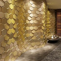 Art3d Peel and Stick Faux Leather Tile, 3D Hexagon,Gold
