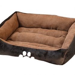 HappyCare Textiles Reversible Rectangle Pet Bed with Dog Paw Printing, Dark Brown