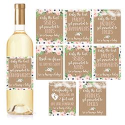 8 Pregnancy Announcement Gifts, Announcing New Baby Reveal, Funny Wine Bottle Labels or Stickers For Parents to Grandparents, Brothers Sisters Promoted to Aunts Uncles, Surprise Best Friends Expecting