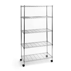 Seville Classics 5-Tier UltraZinc Steel Wire Shelving /w Wheels, 14" D x 30" W x 60" H