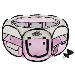 Portable Pop Up Pet Play Pen with carrying bag 33in diameter x 15.5in Pink by PETMAKER
