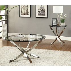Coaster Home Furnishings Modern Contemporary Round Clear Tempered Glass End Table - Chrome