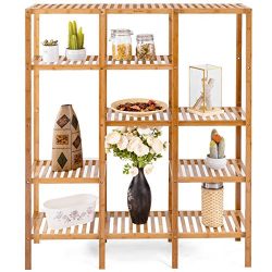 Allblessings Multifunctional Bamboo Shelf Storage Organizer Rack Plant Stand Display Closet
