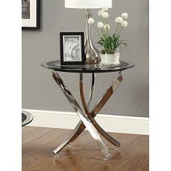 Coaster Home Furnishings Modern Contemporary Round Clear Tempered Glass End Table - Chrome