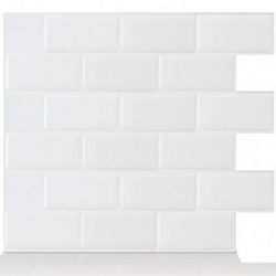Tic Tac Tiles 12"x12" Premium Anti Mold Peel and Stick Wall Tile in Subway White (10 Tiles)