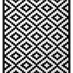 Green Decore Lightweight Outdoor Reversible Plastic Rug Nirvana, Black/White