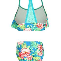 BELLOO Big Girls Flounce Swimsuits Palm Two Piece Bikini Sets