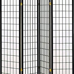 Coaster Home Furnishings Oriental Shoji 4 Panel Folding Privacy Screen Room Divider - Black