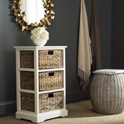 Safavieh American Homes Collection Halle Distressed White 3 Wicker Basket Storage Side Table