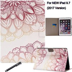 New iPad 9.7 2017 Case, Newshine Auto Wake Up/Sleep Ultra Slim Synthetic Leather Flip Folio Magnetic Closure Cover for Apple New iPad 9.7 inch 2017 Tablet - Lotus Flower
