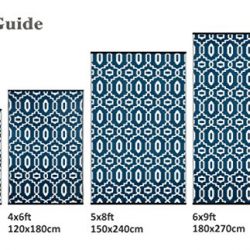 Green Decore Modern Outdoor/Reversible Eco Plastic Rug, Dark Blue/White