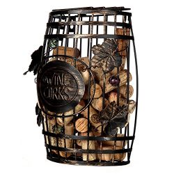 Home-X Wall Mounted, Barrel Shape Metal Wine Cork Holder, Best Designed Gift For Wine Lovers