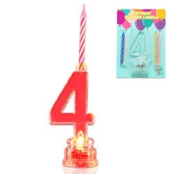 Novelty Place Multicolor Flashing Number Candle Set, Color Changing LED Birthday Cake Topper with 4 Wax Candles (Number 4)