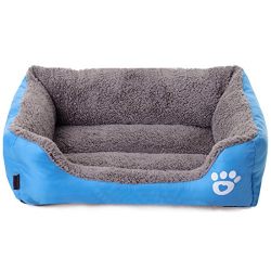 Spring fever Ultra-Soft Paw Print Pet Water Resistant Rectangle Orthopedic Snuggle Dog Cat Warm Pet Bed D Blue L (25.218.56.3 inch)