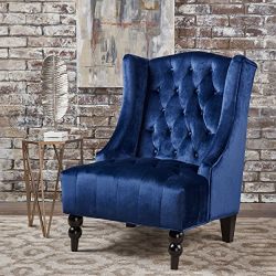 Talisa | Tall Winged Tufted New Velvet Accent Chair | Navy Blue