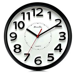 DreamSky 13 Inch Large Wall Clock, Non-Ticking Silent Quartz Decorative Clocks, Battery Operated, Round Retro Indoor Kitchen Bedroom Living Room Wall Clocks, Big 3D Number Display.