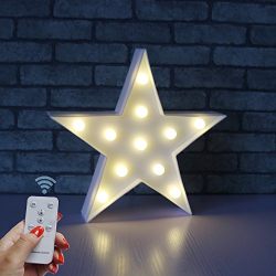 DELICORE Battery Operated Night Light LED Marquee Sign with Wireless Remote Control for Kids' Room, Bedroom, Gift, Party, Home Decorations(White Star)