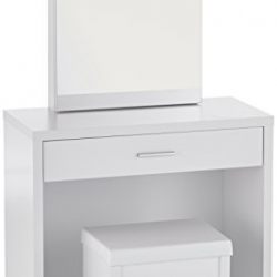 Coaster Home Furnishings Contemporary 3 Piece Vanity Table Set with Sliding Mirror and Stool Storage - White
