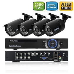 FLOUREON House Camera 8CH 1080N AHD CCTV DVR House Security System + 4 X 2000TVL 960P HD Bullet Indoor/Outdoor Camera Surveillance Security for Home/Apartment/Office/Factory/Store (8CH+2000TVL bullet)