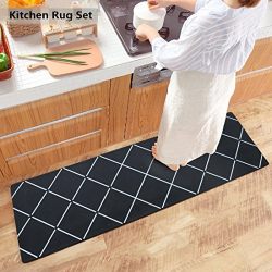 Ukeler Non-Slip Anti-Fatigue Comfort Mat, 2 Piece Soft Waterproof and Oil-proof Kitchen Rug Set