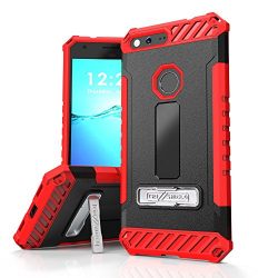 Google Pixel XL Case, Trishield Durable Shockproof High Impact Rugged Armor Black Red Phone Cover With Detachable Lanyard Loop And Built in kickstand Card Slot