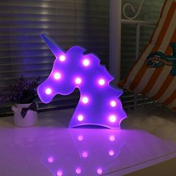 Blue Unicorn Head Purple Emitting Led Night Light Animal Shape Marquee LED Lamps Kids Children Bedroom Decortive Table Lamps Party Wedding Indoor Mood Lighting