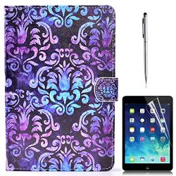 iPad Air 2 Case, Gift-Hero(TM) Leather Smart iPad 6 Case with Auto Sleep/Wake Function Stand Cover Magnetic Closure Cards Slots Wallet Shell for Apple iPad Air 2 Tablet (Blue Purple Flower)