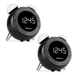 Electrohome Retro Alarm Clock Radio with Motion Activated Night Light and Snooze, Digital AM/FM Radio, Wake-up Light, Dual Alarm, Auto Time Set, Battery Backup, and Dimmer - 2 PACK