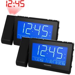 Magnasonic Alarm Clock Radio with Time Projection, Auto Dimming, Battery Backup, Dual Gradual Wake Alarm, Auto Time Set, Large 4.8" LED Display, AM/FM (CR62) - 2 Pack
