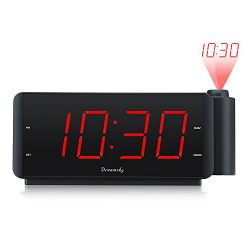 DreamSky Projection Clock, 7.5" Large Alarm Clock Radio with FM Radio and USB Port for Cellphone Charging, Dimmer, Adjustable Alarm Volume, Snooze, Sleep Timer, AC Powered.