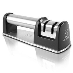 PriorityChef Knife Sharpener for Straight and Serrated Knives, 2-Stage Diamond Coated Wheel System, Sharpens Dull Knives Quickly, Safe and Easy to Use
